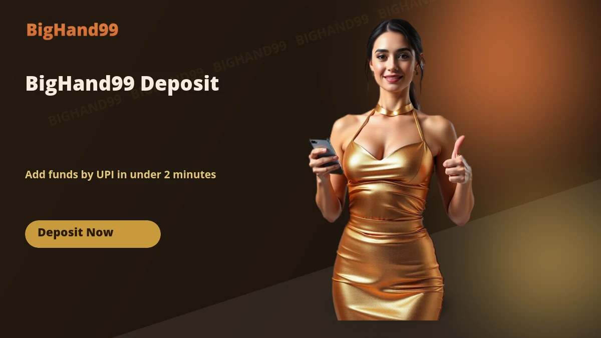 BigHand99 deposit banner, add funds by UPI in under two minutes